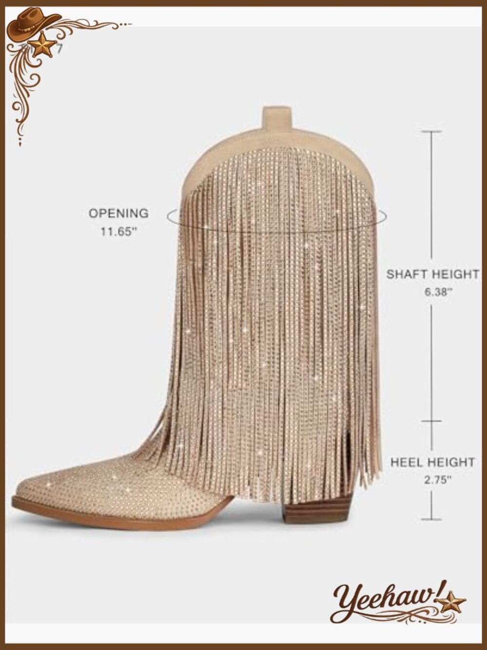 Suede Western Boots with Rhinestones and Fringe, Chunky Heel - Picture 5 of 7